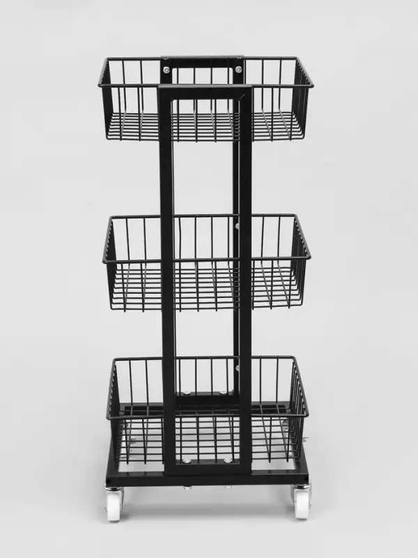 Стойка торговая универсальная, 3 корзины, на колесах, 35&times;35&times;76 см, цвет чёрный