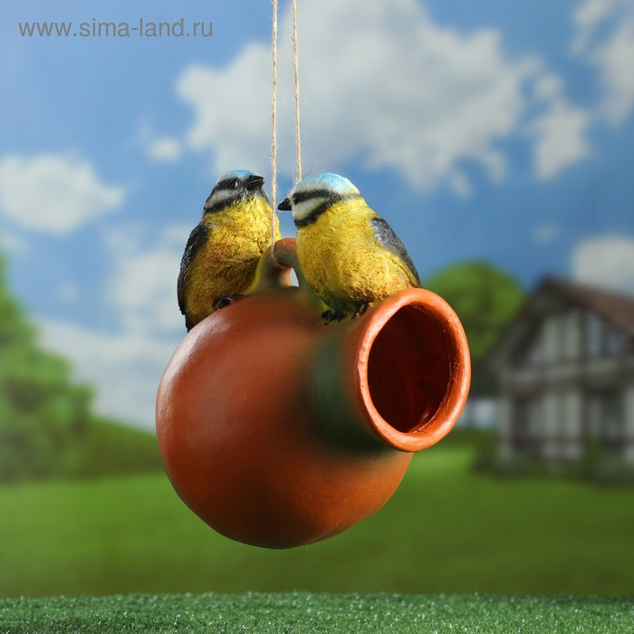 Подвесной декор - кормушка Подвесной декор - кормушка "Кувшин с птичками" 21х18х15см
