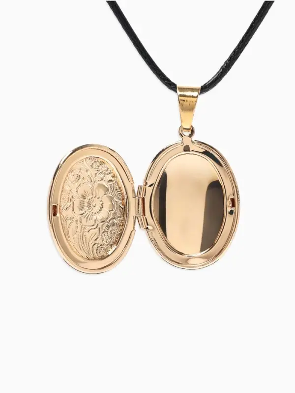Кулон для фото на шнурке &laquo;Овал с цветами&raquo;, цвет золото на чёрном шнурке, 45 см