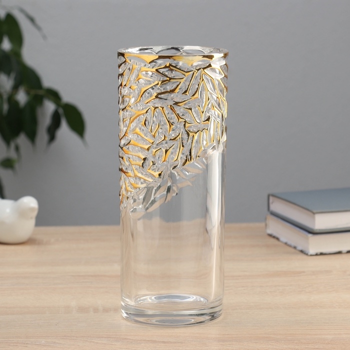 Ваза стекло настольная  Ваза стекло настольная "Милагрос" узоры верх, 24х9 см, прозрачный