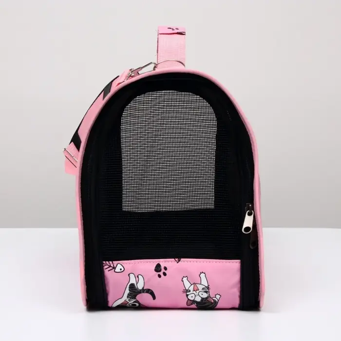 Сумка - переноска каркасная &laquo;Играющие котики&raquo;, размер S, 37.5&times;17&times;22 см, розовая