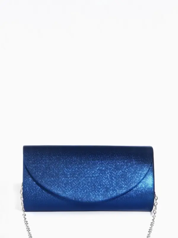 Сумка-клатч вечерняя на магните, на серебристой цепочке, синяя