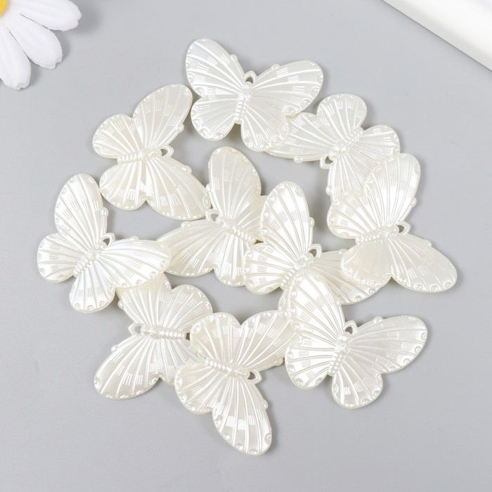 Декор для творчества пластик "Бабочки жемчужные" набор 10 шт 4,1х4,1 см