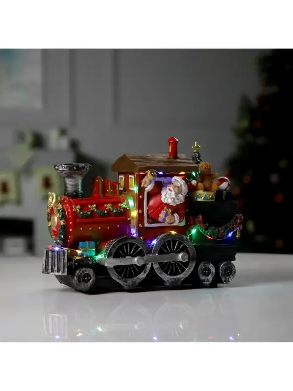 Светодиодная фигура &laquo;Паровоз с Дедом Морозом&raquo; 26.5&times;19.5&times;12.5 см, полистоун, от батареек ААх3, USB, свечение мульти