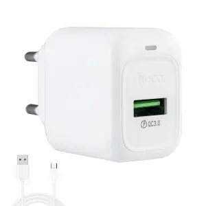 Сетевое зарядное устройство с кабелем USB на Type-C Q.C 3.0 CS52A HOCO белое