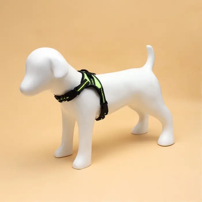 Шлейка улучшенная К7, размер S, ОГ 44-55 см, вес 5-9 кг, мягкая, светоотражающая, зелёная