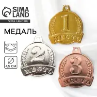 Медаль призовая 054, d= 4,5 см. 1 место. Цвет золото. Без ленты