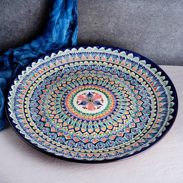 Ляган Риштанская Керамика "Узоры", 55 см, синий