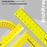 Набор геометрический малый ErichKrause. Neon (угольник, линейка 15 см, транспортир), жёлтый