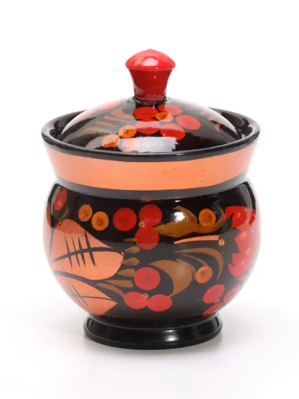 Солонка с крышкой &laquo;Ягодка&raquo;, 9&times;6.5 см, хохлома, дерево, МИКС