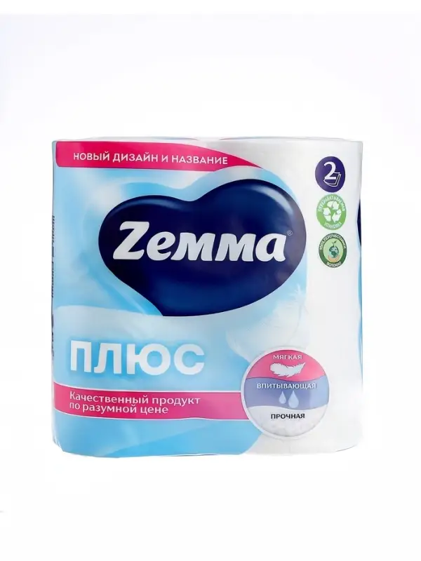 Туалетная бумага ZEMMA Плюс Белая 2сл 4 рул