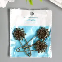 Декор металл для творчества "Булавка с цветком" под латунь (J-25) 5,5х2,5 см