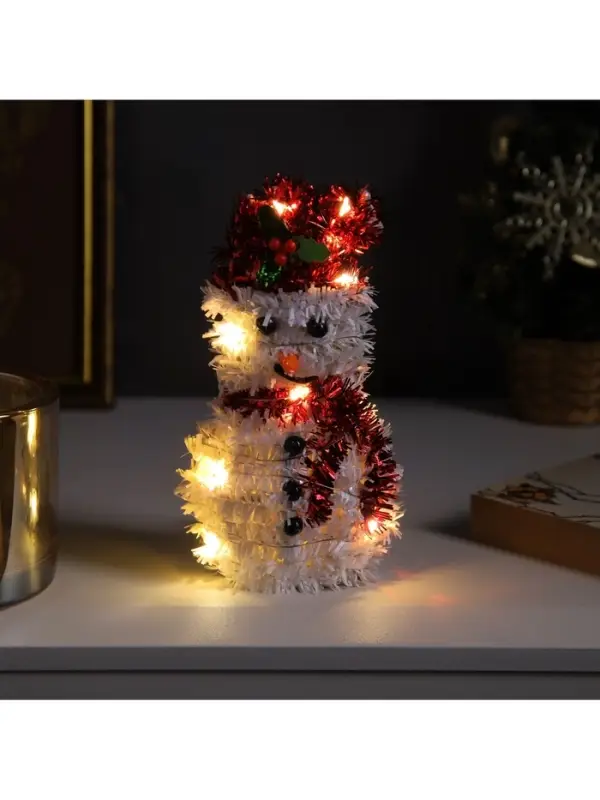 Светодиодная фигура из мишуры &laquo;Снеговик в красном&raquo; 16&times;9 см, 10 LED, от батареек AG10&times;3, свечение тёплое белое