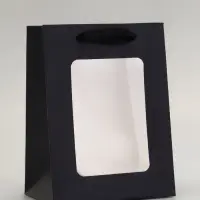 Пакет подарочный, с окном, 20&times;15&times;10 см, чёрный