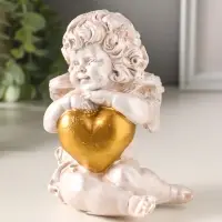 Фигура полистоун "Ангелочек с сердцем сидит" 14х13х10 см