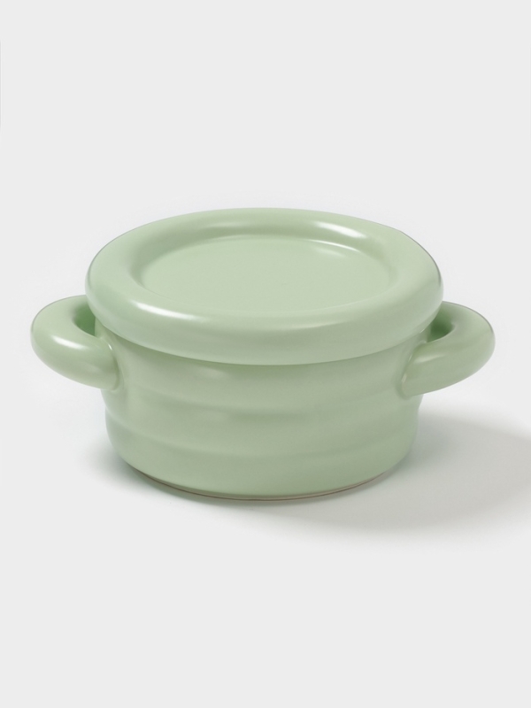 Горшочек для запекания Доляна «Зефир», 250 мл, 15×10,5×6,3 см, с ручками, с крышкой, керамика, зелёный Горшочек для запекания Доляна «Зефир», 250 мл, 15×10,5×6,3 см, с ручками, с крышкой, керамика, зелёный