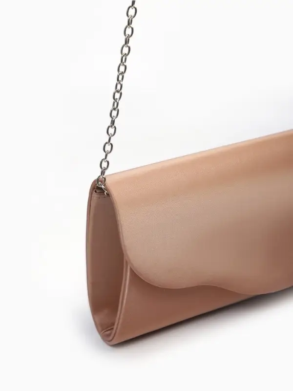 Сумка-клатч женская вечерняя на магните, на цепочке, однотонная, бежевая