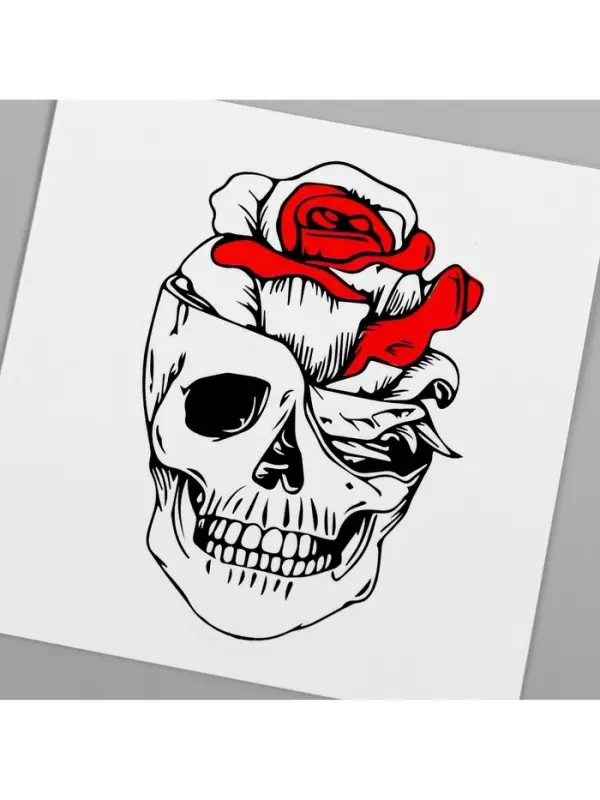 Переводная тату на тело чёрно-красная «Череп с розой», 6×6 см