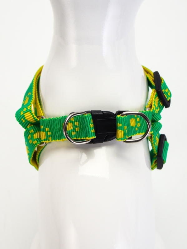 Комплект "Большая лапа", ширина 1,5 см, поводок 120 см, шлейка 28-42 см, жёлто-зелёный
