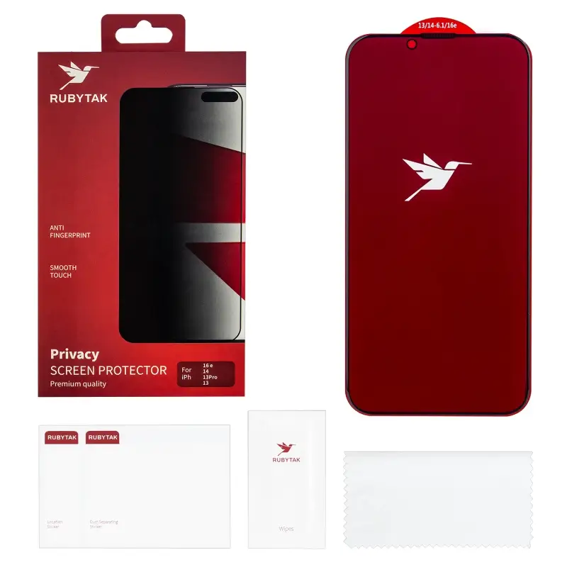 Защитное стекло для iPhone 13/13 Pro/14/16e RUBYTAK Privacy