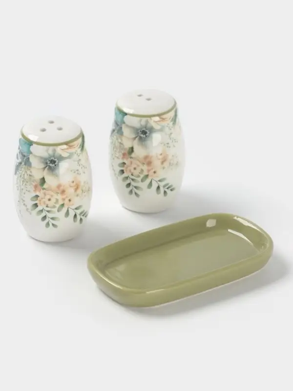 Набор для специй Доляна &laquo;Цветы&raquo;, 2 предмета: солонка, перечница 130 мл, доломит, белый