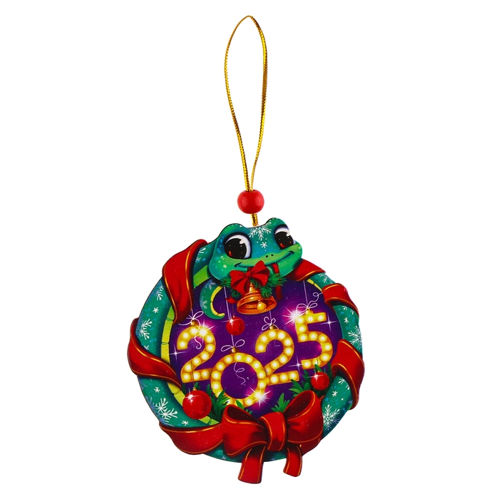 Ёлочная игрушка - подвеска деревянная «Новый год! Змея», символ года 2025 Ёлочная игрушка - подвеска деревянная «Новый год! Змея», символ года 2025