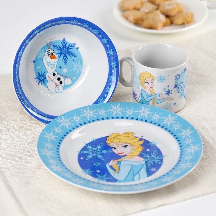 Набор посуды, 3 предмета: кружка 200 мл, тарелка 17 см, салатник 350 мл, Холодное сердце Набор посуды, 3 предмета: кружка 200 мл, тарелка 17 см, салатник 350 мл, Холодное сердце