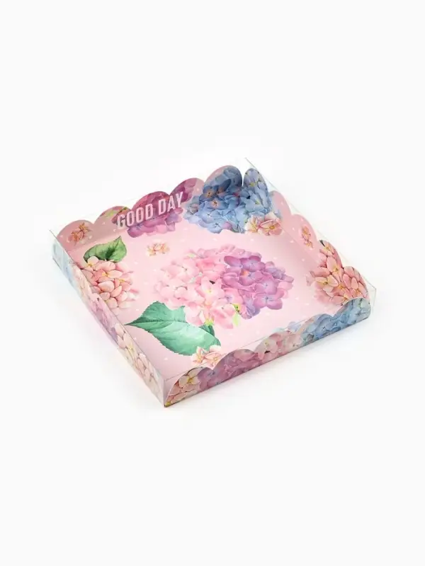 Коробка для печенья, кондитерская упаковка с пластиковой крышкой, Good day, 18&times;18&times;3 см