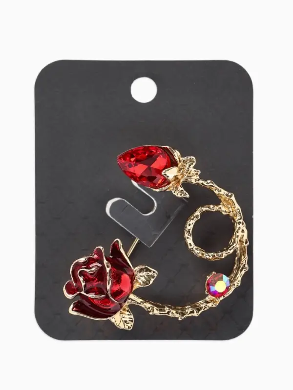 Брошь &laquo;Цветок&raquo; роза бутон, цвет красный в золоте