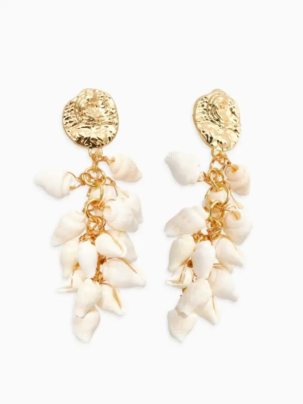 Серьги &laquo;Морской мир&raquo;, ракушечки маленькие, белые в золоте