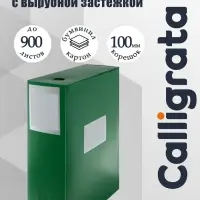 Папка-короб архивная А4, корешок 100 мм, Calligrata, пластик, вырубная застежка, зелёная, до 900 листов