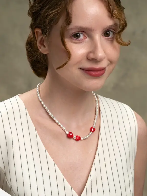 Бусы &laquo;Жемчуг и Сердца&raquo;, L=40 см, керамика, красные, белые