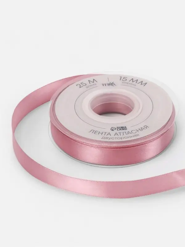 Лента атласная TEIRA, двухсторонняя, 15 мм, 25&plusmn;1 м, розовая №158