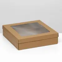 Коробка подарочная складная, упаковка, крышка - дно, с окном, крафт, 30&times;30&times;8 см