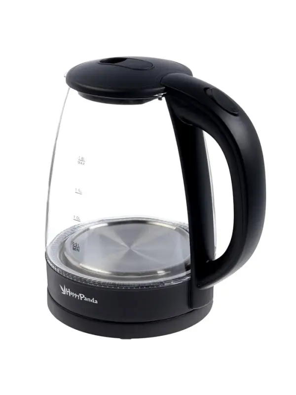 Чайник электрический Happy panda HP-2701BK, стекло, 1.8 л, 1800 Вт, чёрный