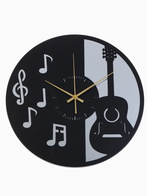 Часы настенные интерьерные &laquo;Гитара&raquo;, бесшумные, плавный ход, d=40 см, металл, зеркало