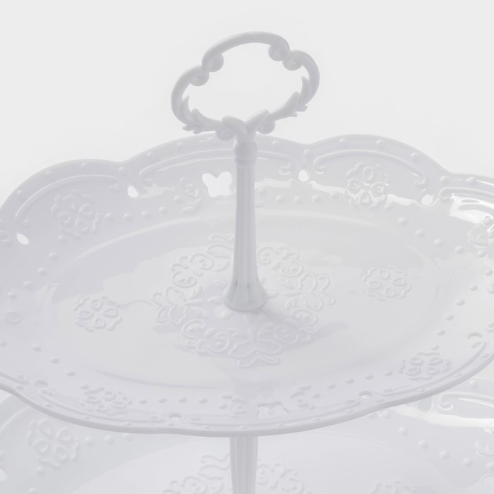 Этажерка-фруктовница овальная «Вивьен», 2 яруса, 25,5×17,5/30×21,5 см, цвет белый