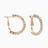 Серьги-кольца со стразами d=2.5 см, белые в золоте