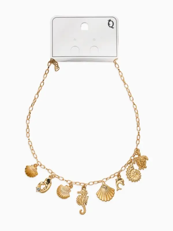 Колье "Летний вайб" морской мир, цвет золото