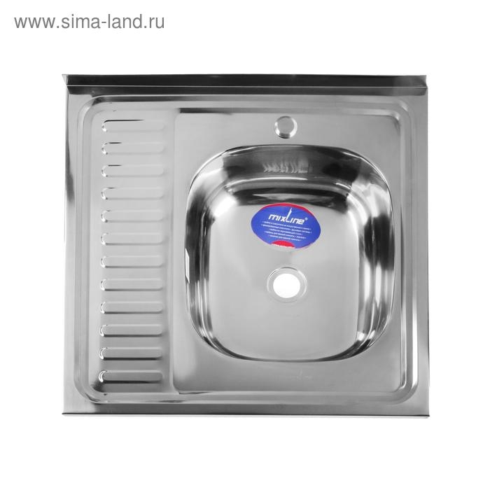 Мойка кухонная MIXLINE 527969, накладная, толщина 0.4 мм, 60х60х16 см, правая, выпуск 1 1/2 Мойка кухонная MIXLINE 527969, накладная, толщина 0.4 мм, 60х60х16 см, правая, выпуск 1 1/2"
