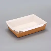 Салатник одноразовый, контейнер с плоской прозрачной крышкой, крафт, 1 л,, 20&times;14&times;5.5 см