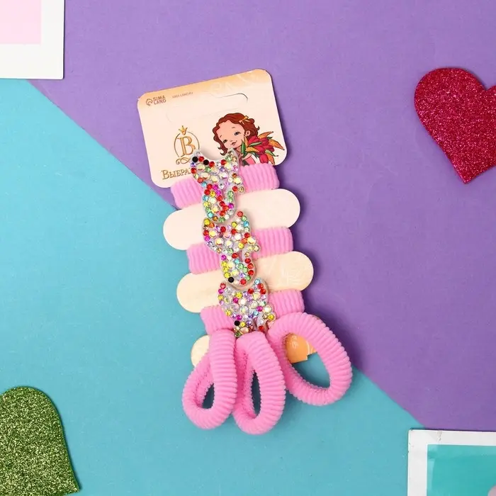 Резинка для волос  Резинка для волос "Сладость" (набор 6 шт) дельфинчик блеск, 2 см, розовый