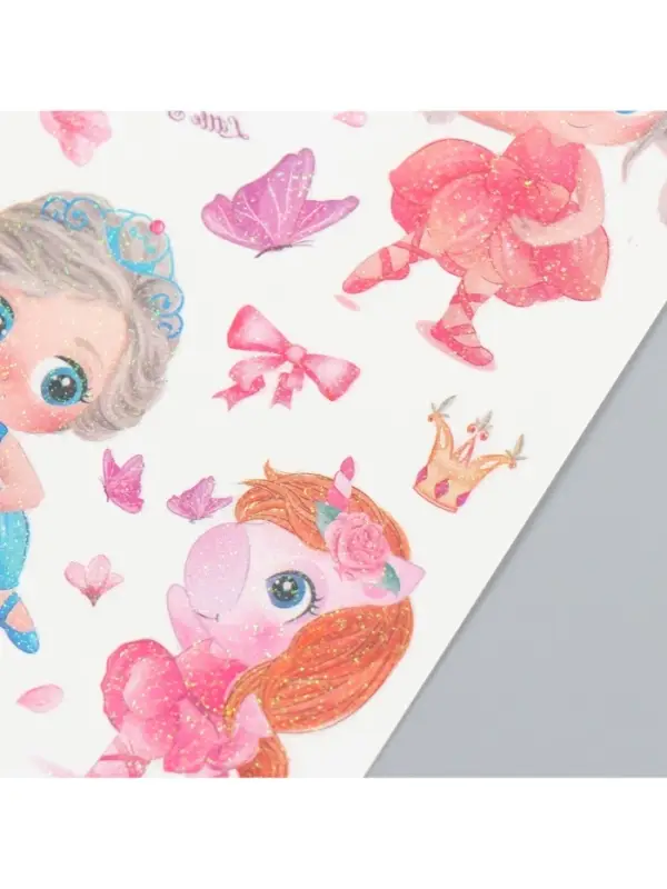 Переводные тату на тело цветные «Балерина и единорог», блёстки, 12×7.5 см