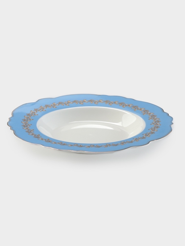 Тарелка глубокая WY Royal blue, d=21.5 см, фарфор, белая, голубая Тарелка глубокая WY Royal blue, d=21.5 см, фарфор, белая, голубая