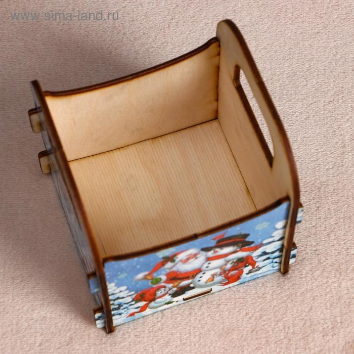 Кашпо деревянное  Кашпо деревянное "Санта и снеговик", 10×10.5×11 см