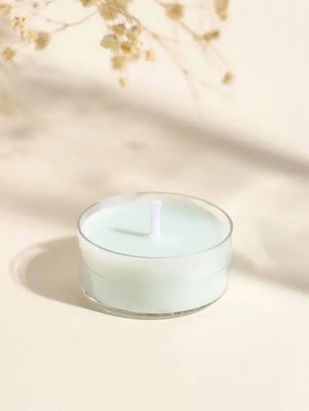 Чайная свеча ароматическая "Круглая" светло-голубая, аромат древесный 3,8х3,8х1,8 см