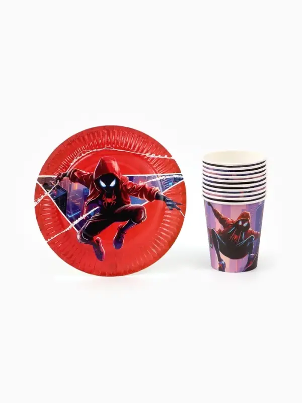 Посуда одноразовая бумажная на 10 персон: стаканы, тарелки, скатерть, Человек Паук Посуда одноразовая бумажная на 10 персон: стаканы, тарелки, скатерть, Человек Паук