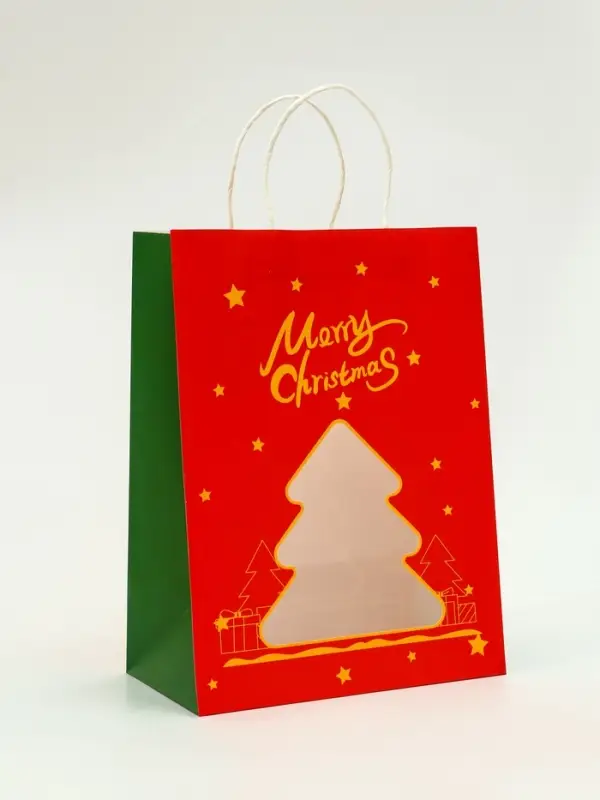 Пакет подарочный бумажный с окном «Ёлка» 26×35×16 см, крафт красный Пакет подарочный бумажный с окном «Ёлка» 26×35×16 см, крафт красный