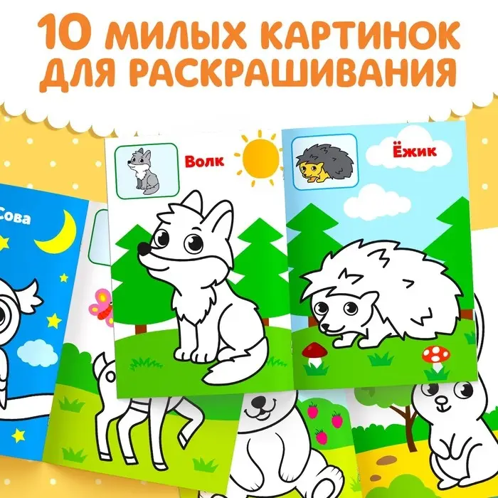 Раскраска для малышей «Лесные животные», по образцу, А5, 12 стр.