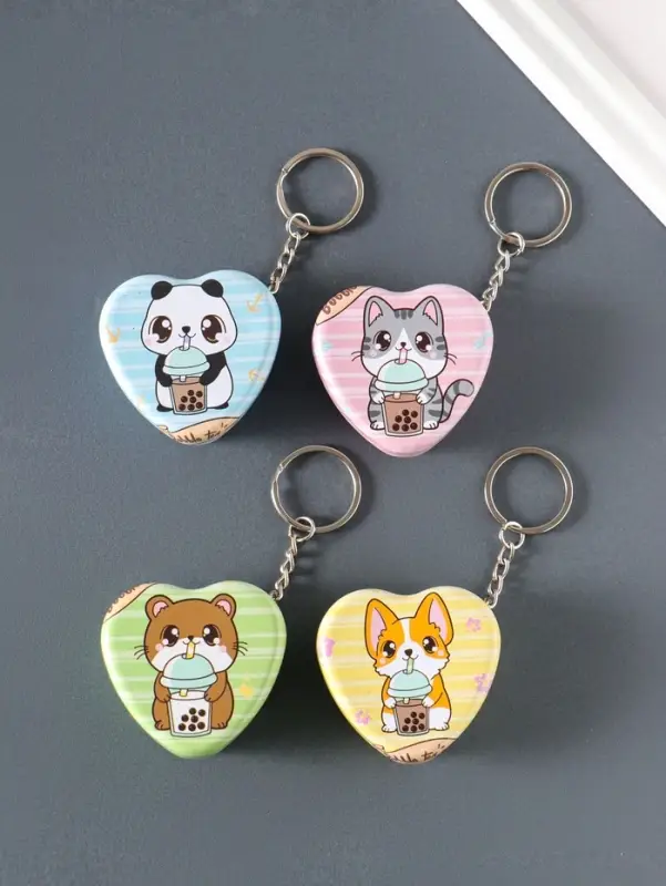 Шкатулка-брелок сердце "Зверёк с молочным чаем" МИКС 5х5х2 см